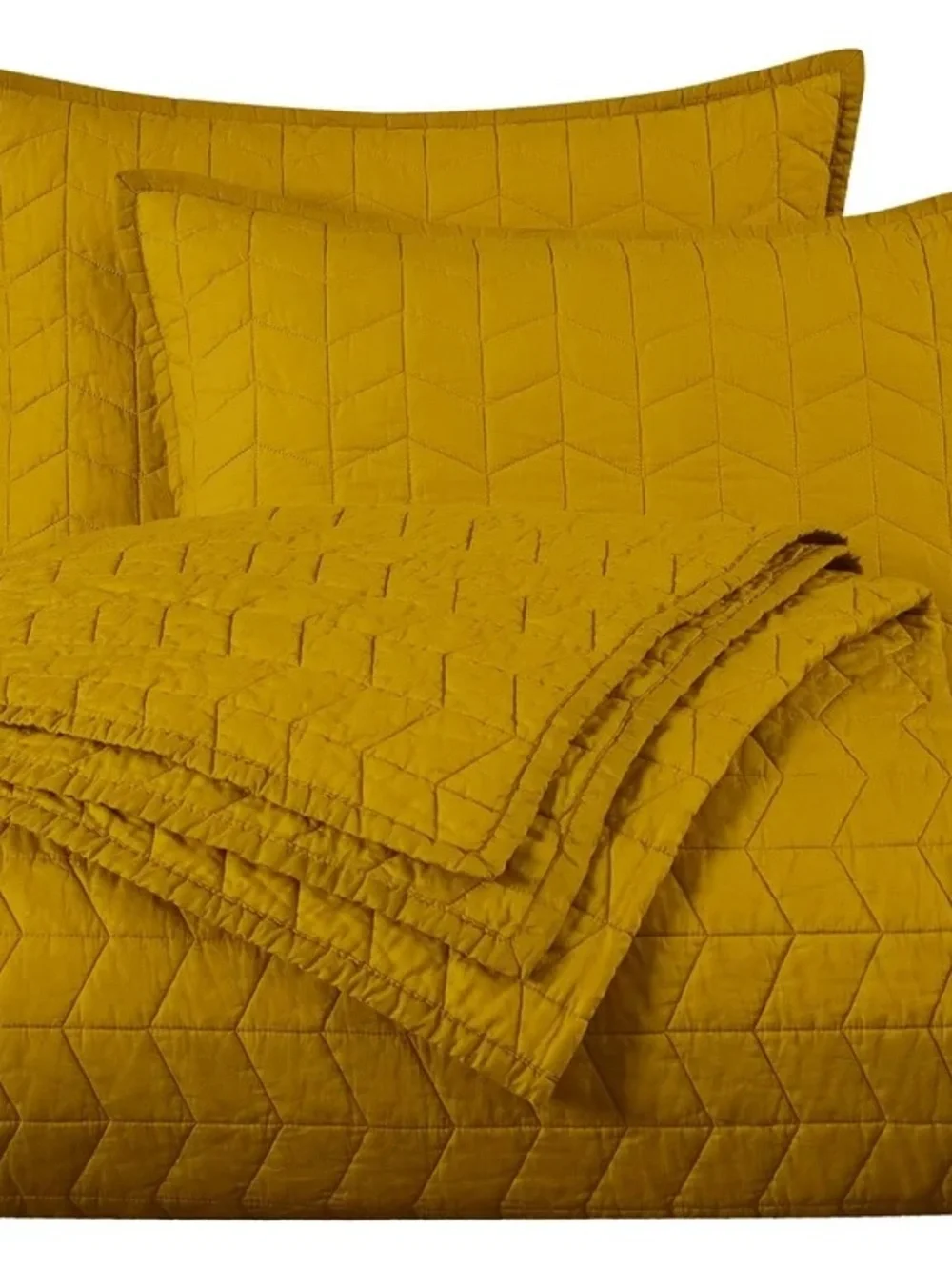 Mustard Yellow King 3 piece Quilted Bedspread Set 100% cotton